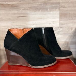 Lucky Brand Black Suede Wedge Booties